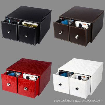 Quality Leather CD Storage Boxes with 2 Takeouts Drawers
